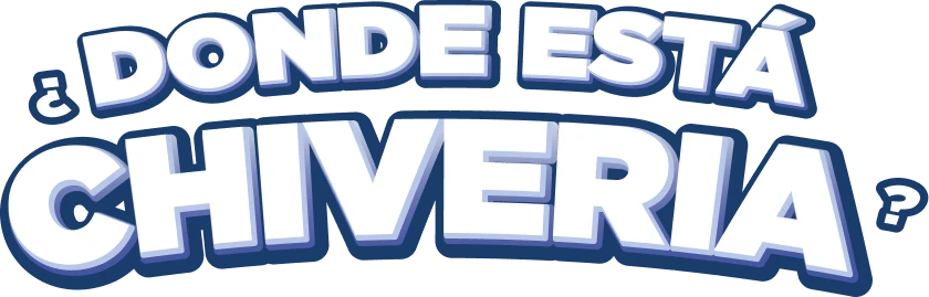 Banner promocional con la frase "¿Dónde está Chiveria?" en tipografía destacada, fondo oscuro y contorno azul, ideal para campaña de búsqueda interactiva.
